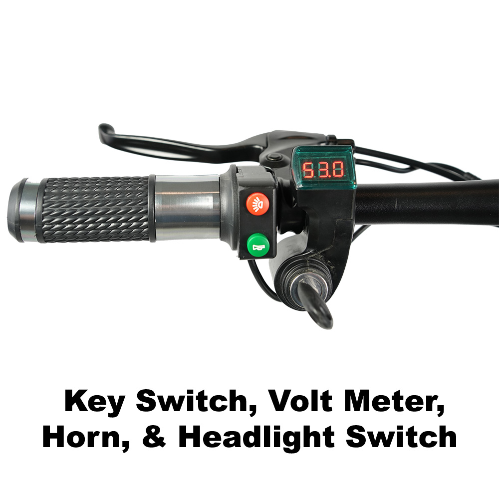Key switch, volt meter, horn, and headlight switch