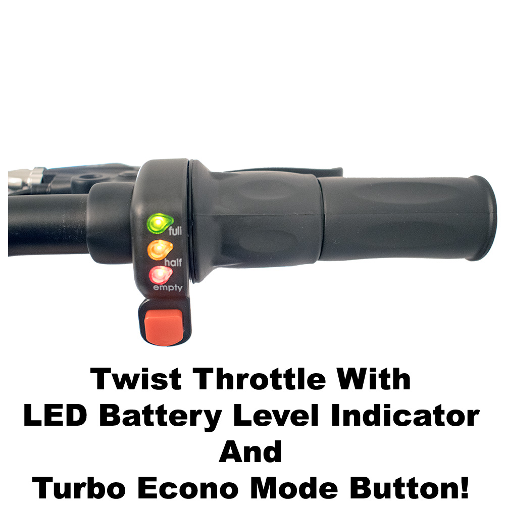 Twist throttle with LED battery level indicator and turbo econo mode button